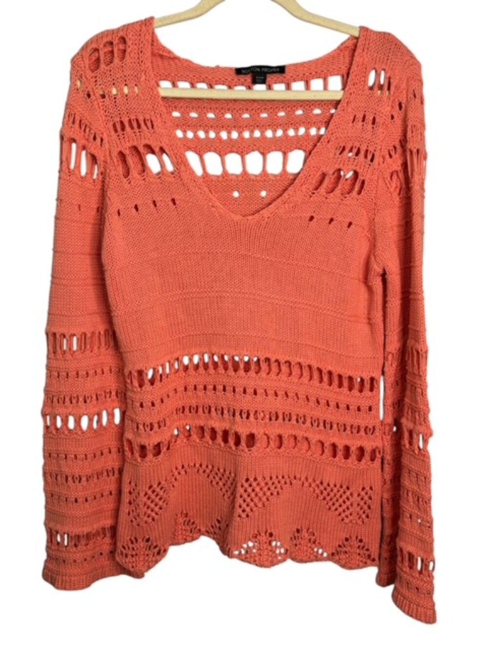Boston Proper Sweater Women's Medium‎ Crochet Knit Cover Up Coastal Pink